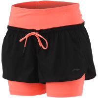 LINING李宁运动短裤女士跑步系列女装裤装防走光内衬梭织运动裤AKSM068