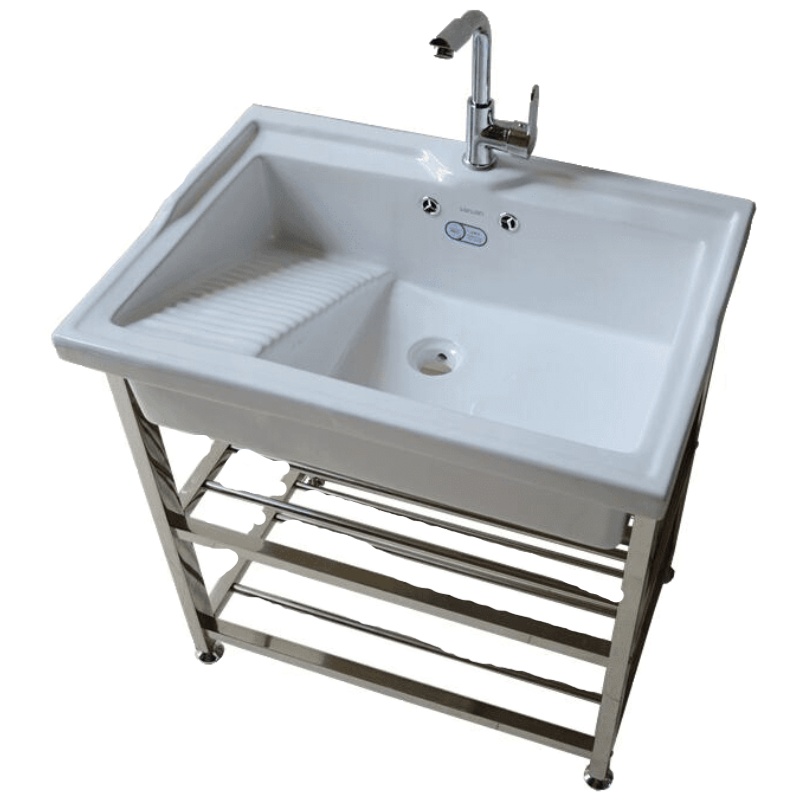 陶瓷洗衣盆不锈钢支架台盆洗手带搓板阳台洗衣水池脸盆小号室外安心抵