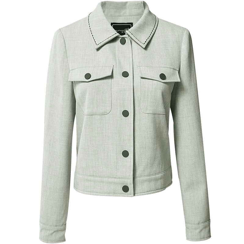 欧昵雪翻领后背字母绣花宽松显瘦短款外套女长袖夹克