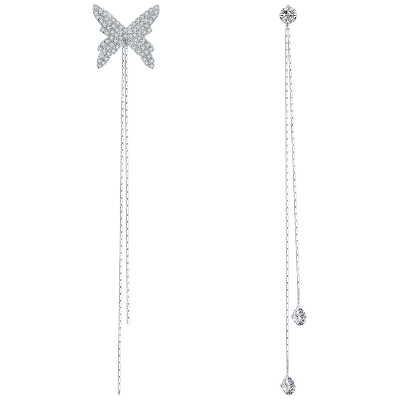 佰色传情BRIR纯银蝴蝶结耳钉流苏耳环女长款气质耳坠新潮耳饰