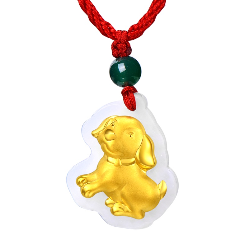 蒂蔻饰品新款金镶玉12生肖吊坠项链男女款和田玉红绳项坠宝宝款 狗