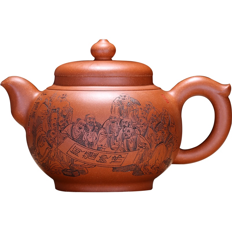 十八罗汉 宜兴紫砂壶名家杨喜雨纯全手工刻绘原矿珍藏降坡泥大容量收藏证书礼盒包装