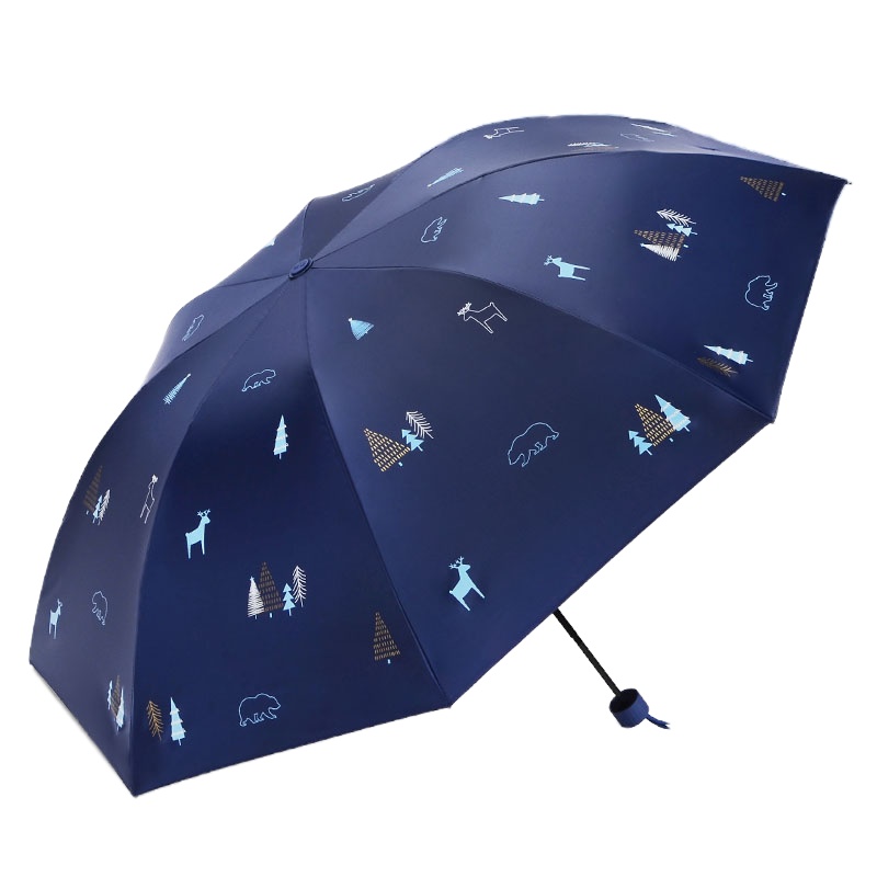 天堂伞黑胶防晒遮阳伞晴雨两用折叠雨伞女便携小巧太阳伞 [唯美森林]藏青