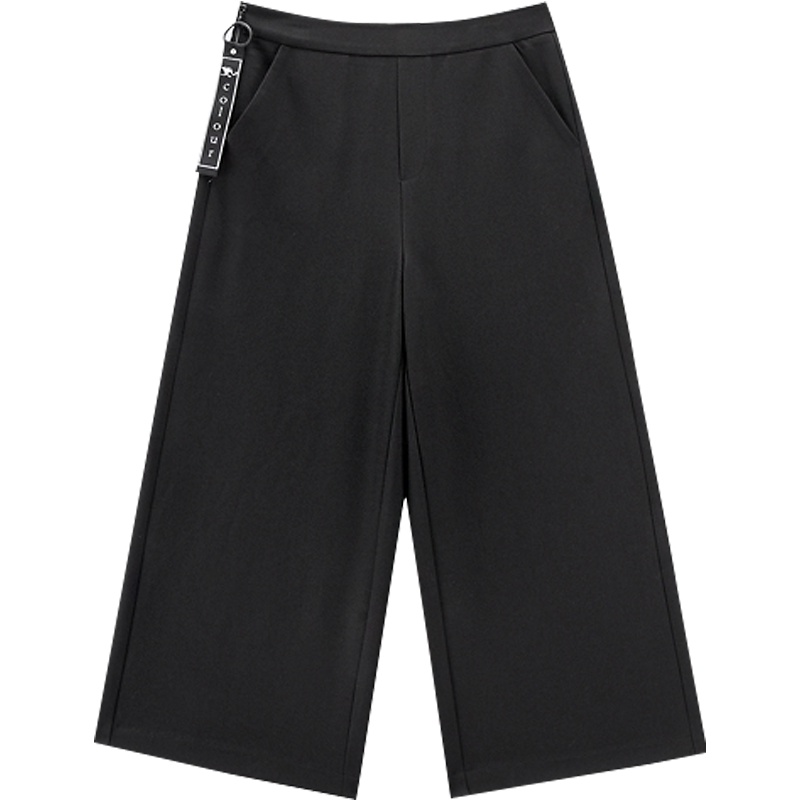 爱居兔春秋女装 时尚黑色直筒阔腿裤