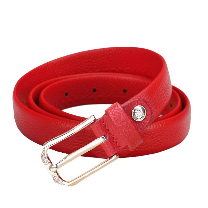 梦特娇女士皮带真皮 时尚针扣 红色本命年 细腰带女 软头层牛皮 结婚牛仔裤带 商场同款