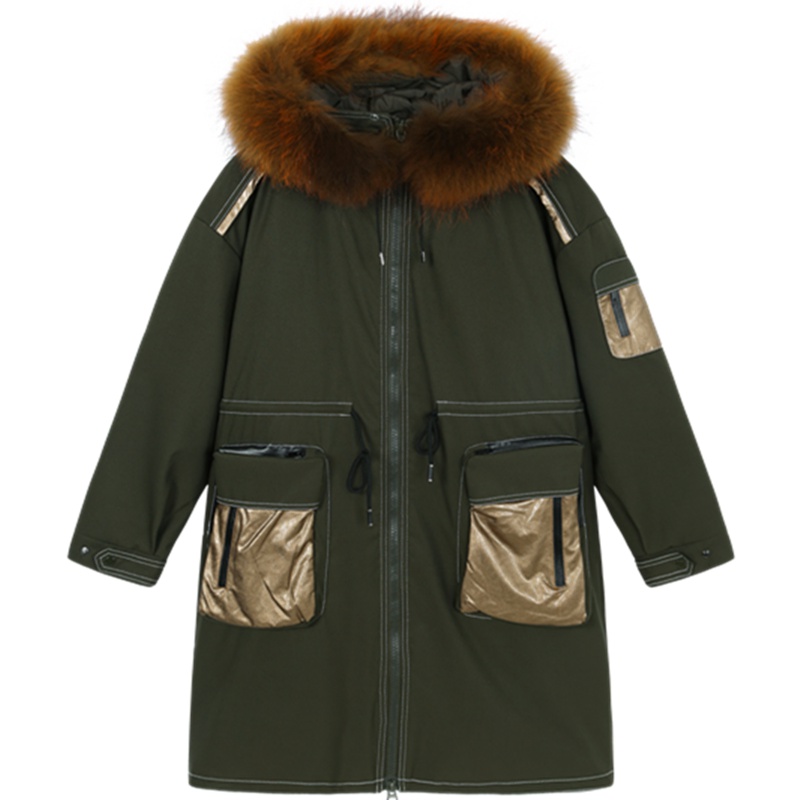 马克华菲女装中长款羽绒服女 大毛领外套2018冬季新款羽绒