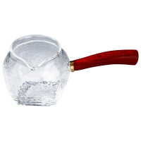 常生源 茶具配件 透明加厚耐热木把分茶器侧把公杯功夫玻璃公道杯 木梨公杯