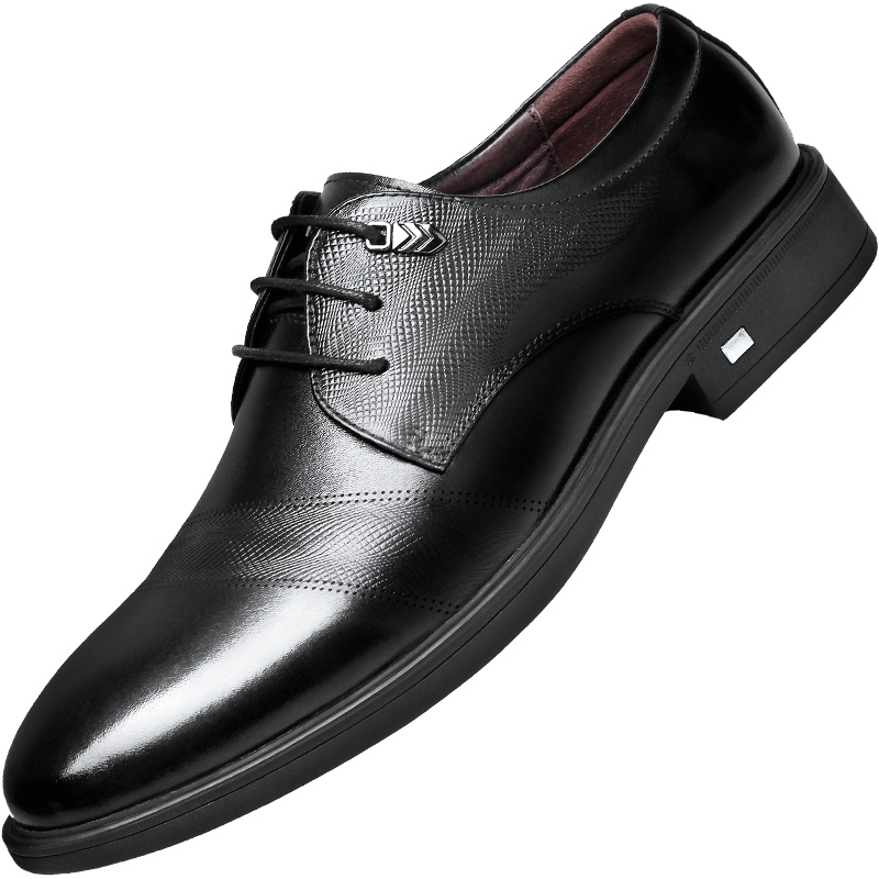强人时尚系带款商务正装男皮鞋德比鞋（正装皮鞋）休闲鞋 男 黑色 38码