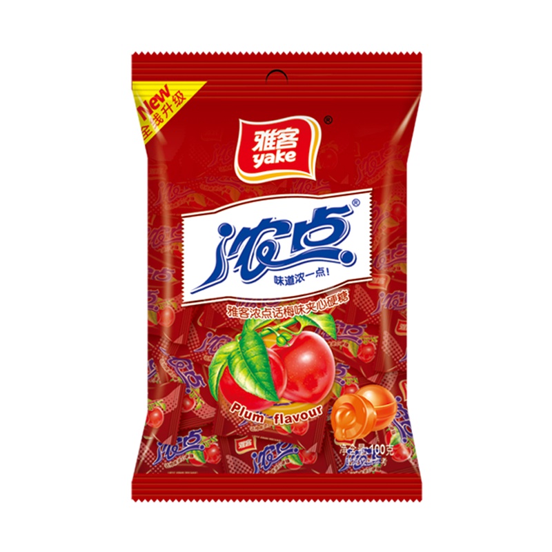 雅客浓点夹心水果硬糖100g*5袋话梅味休闲零食散装糖果约100粒