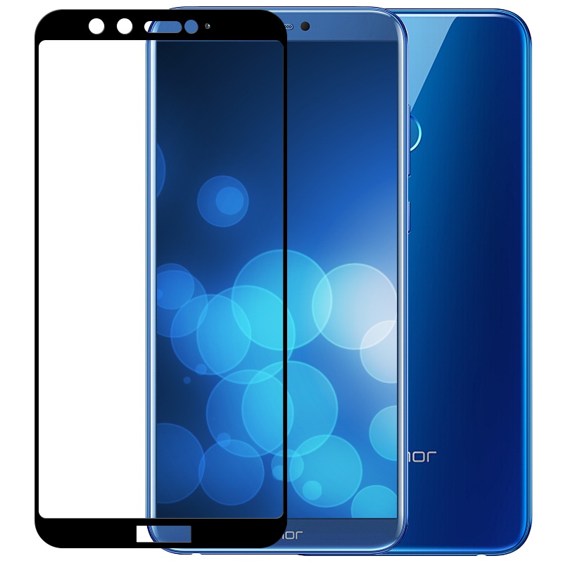 [买2送手机壳]轻万适用华为荣耀9钢化膜honor全屏玻璃贴膜huawei黑色高清手机保护膜