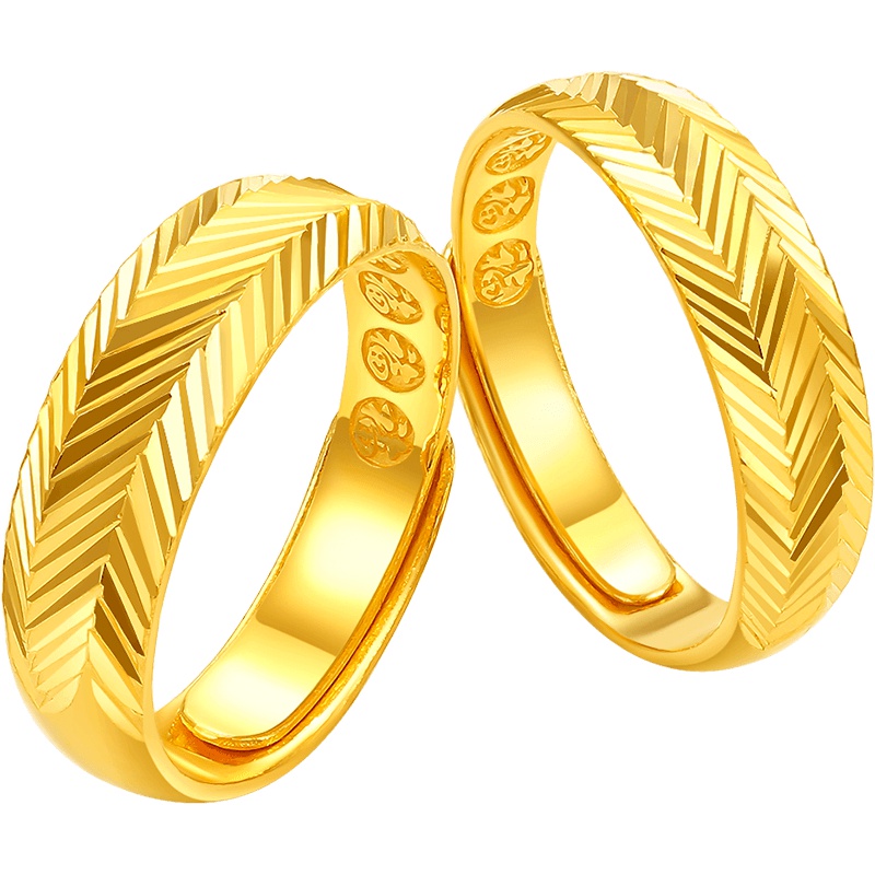周大生黄金饰品黄金对戒新款999足金车花结婚戒指正品活口情侣婚庆指环