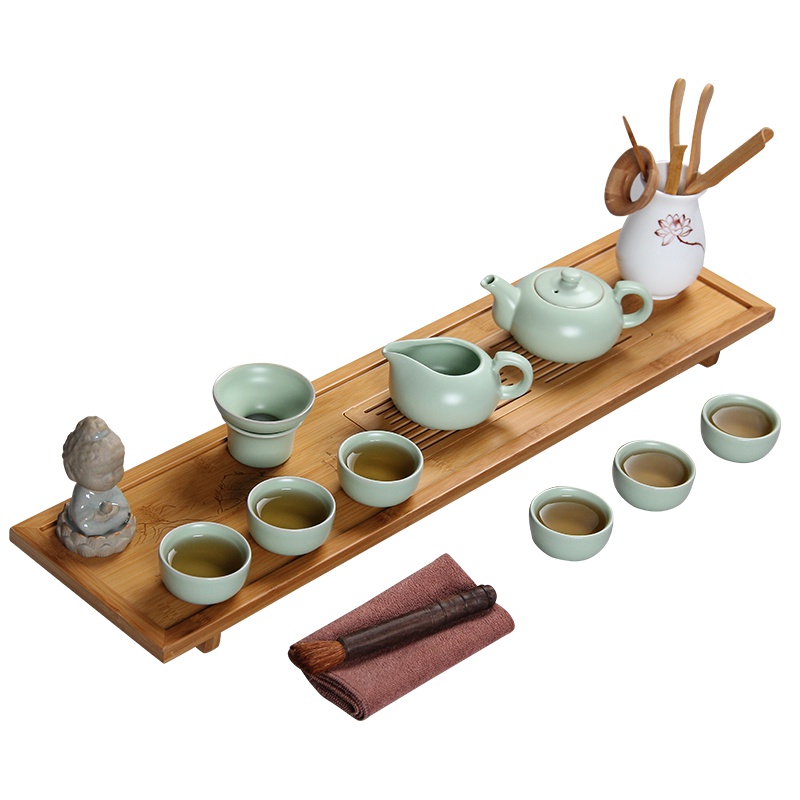 常生源 功夫茶具套装 日式干泡茶盘 仿宋汝窑开片茶壶茶杯陶瓷茶漏 日式干泡汝窑怡然套装