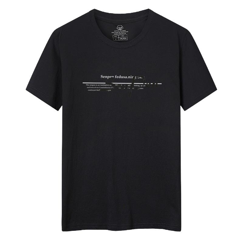 卡帝乐鳄鱼(100%棉) 夏季新款男士黑色短袖圆领T恤英文字母印花时尚百搭