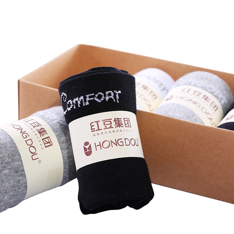 红豆5双装亲肤透气舒适耐穿抗菌精梳棉中筒袜子男袜女袜