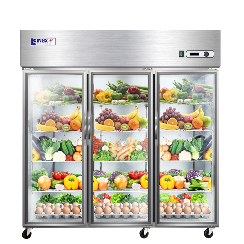 星星商用厨房冰箱 立式冰柜三门冷柜玻璃门展示柜 不锈钢饮料鲜花蔬菜水果保鲜BC-1480Y