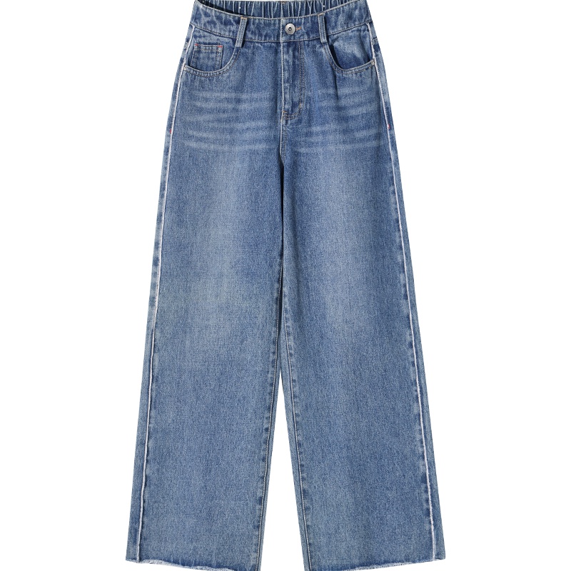 娅丽达女裤阔腿牛仔裤女2019秋季新款高腰直筒宽松大码牛仔长裤I3106