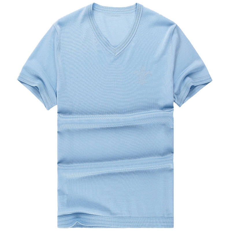 布先生新款 丝光棉V领针织短袖T恤 纯色休闲上衣男 AF10235