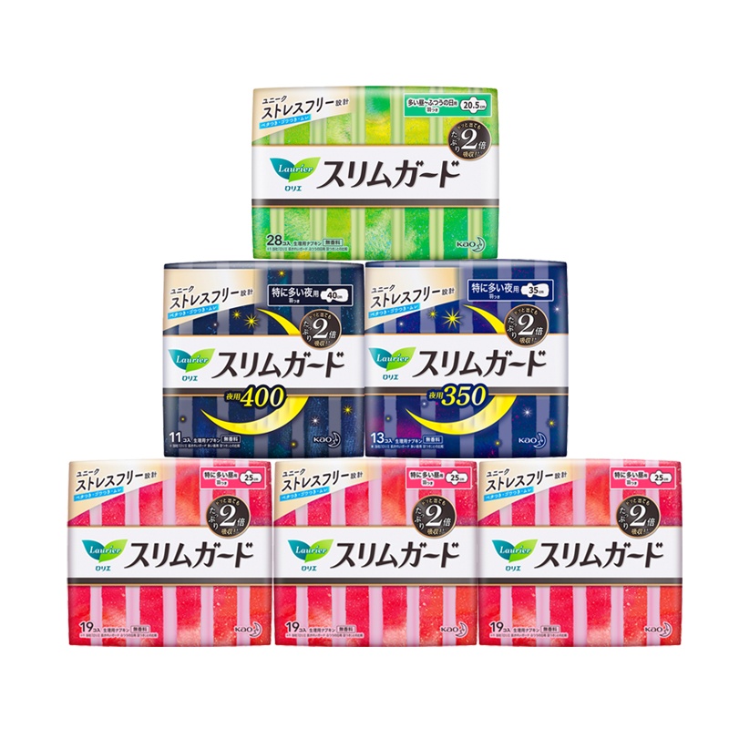 花王乐而雅(laurier)零触感特薄卫生巾 姨妈巾6包109片日用+夜用组合套装(日本原装进口)新老包装随机
