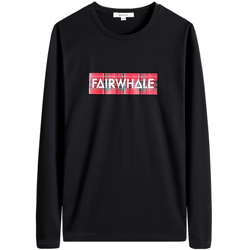 马克华菲长袖T恤男士圆领印花上衣2019新款潮流黑打底衫春秋纯棉