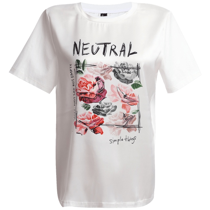 欧昵雪夏季圆领套头纯棉字母印花短袖T恤女修身显瘦上衣