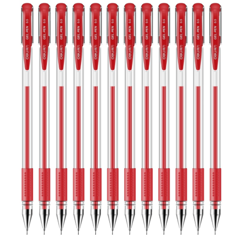 得力 6601 0.5mm中性笔 水笔 签字笔办公学生用笔12支/盒 红色