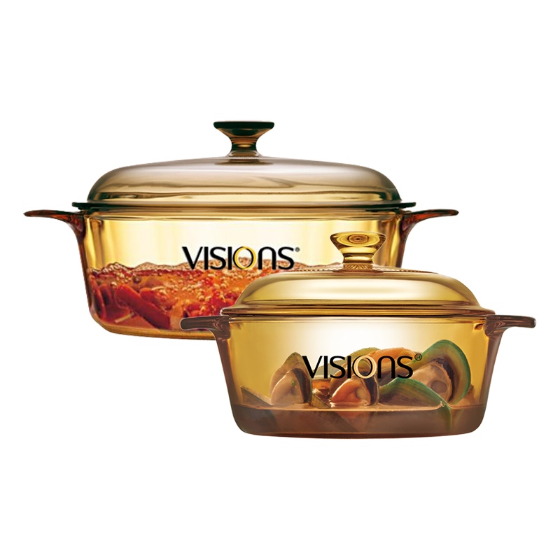康宁（VISIONS）经典透明汤锅3.25L晶彩锅+晶典透明锅2L 套装锅 透明奶锅