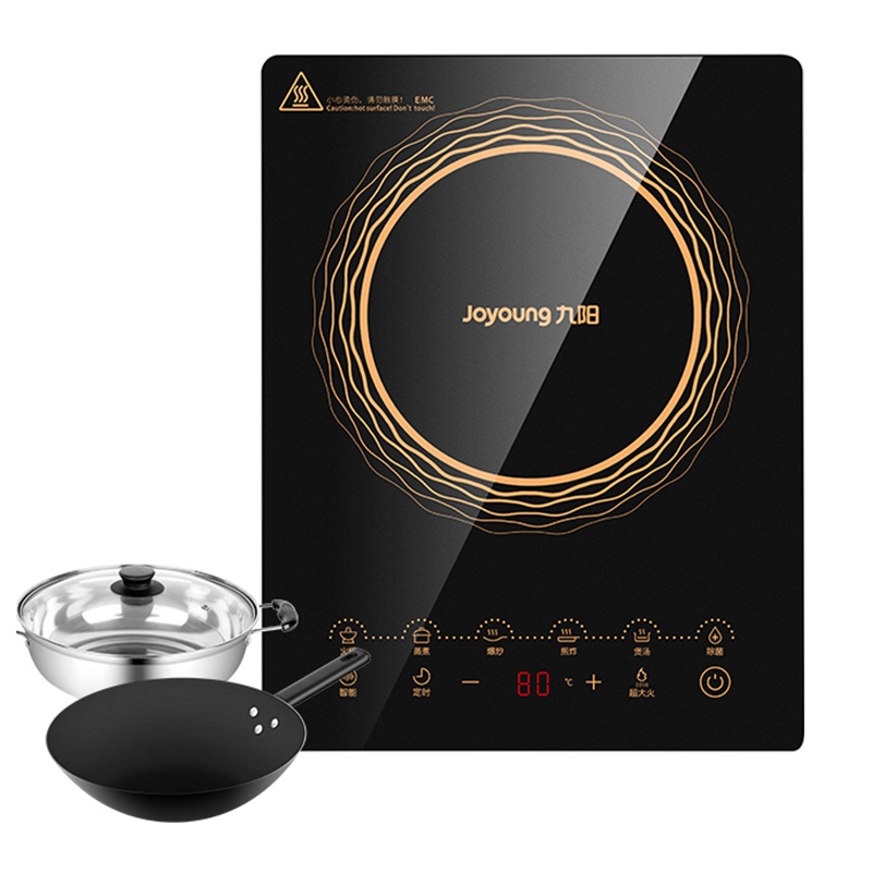 九阳(Joyoung) 电磁炉C21-SCA833-A1 微晶面板智能触屏EMC认证 一键超大火2200w带汤锅炒锅