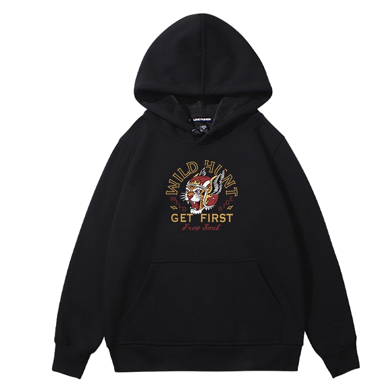 DEBRAND国潮卫衣简约头盔老虎印花新款ins宽松本命年冬季连帽外套