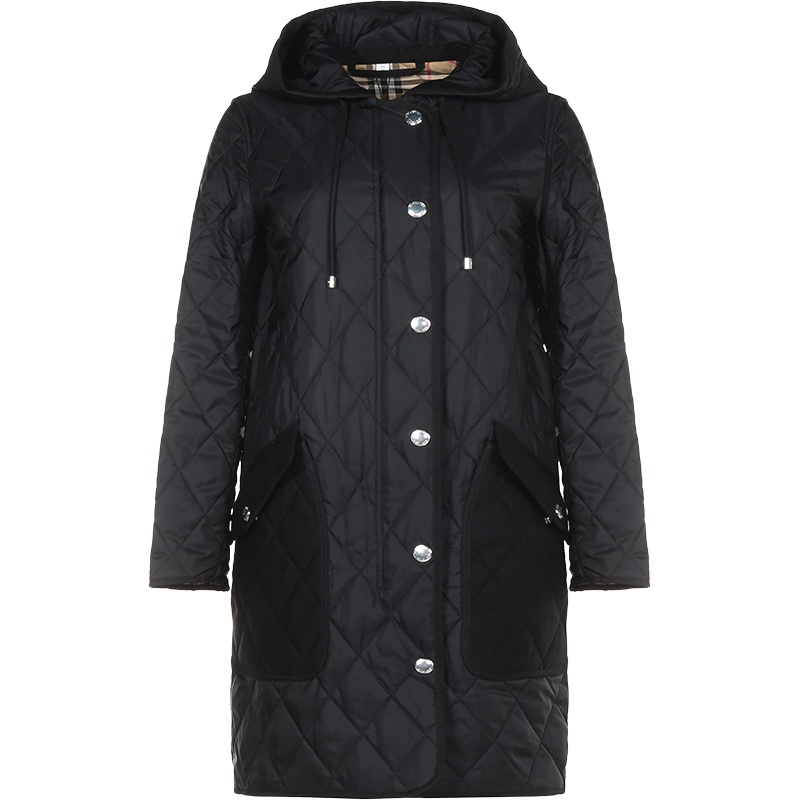 BURBERRY 博柏利 女款 锦纶菱形绗缝连帽棉服大衣外套 80355061