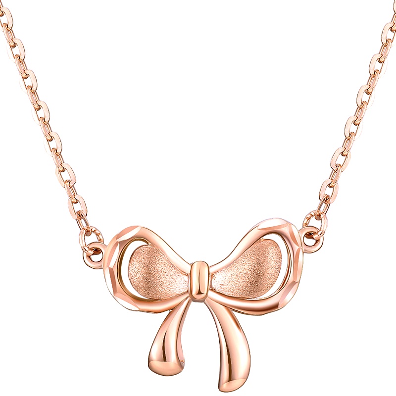 周大生彩金项链女正品AU750玫瑰金蝴蝶结锁骨套链18K金项链送女友