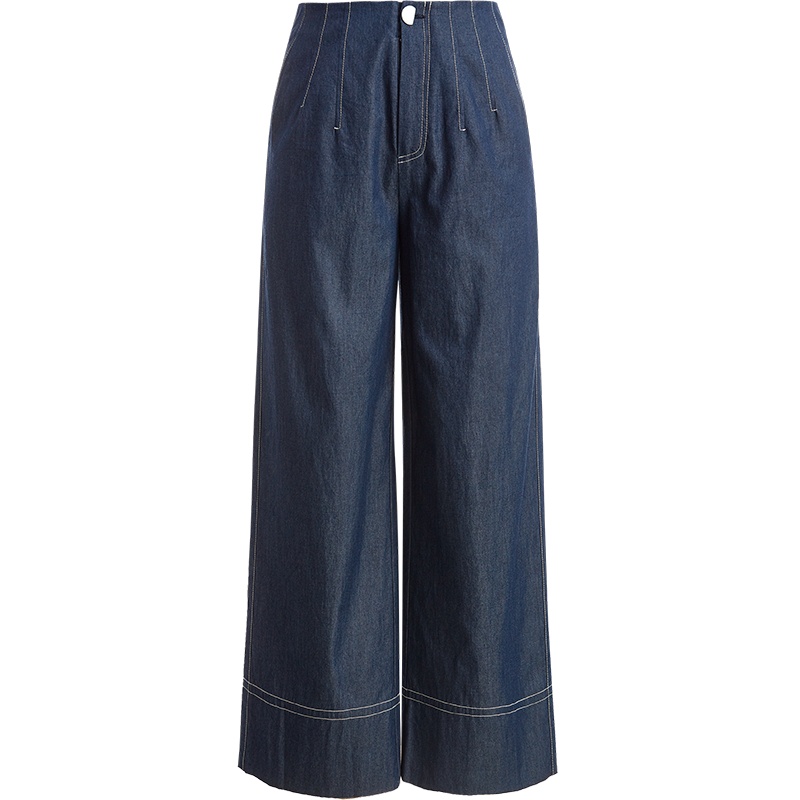 欧昵雪夏装休闲高腰仿牛仔九分阔腿裤女设计感显瘦直筒裤