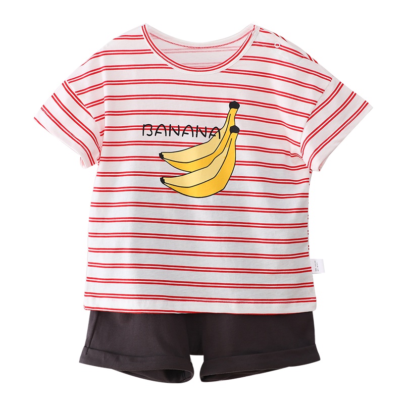 卡伴(Curbblan)儿童夏季纯棉短袖T恤套装卡通线条香蕉短袖套装童装适合身高80-120cm儿童