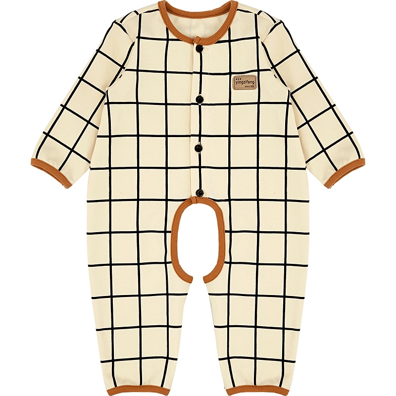 春季婴姿坊极简宝宝系列挖档格子休闲百搭连体衣