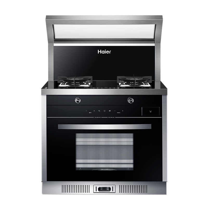 海尔(Haier)JE9M1Z 集成灶 环保灶 厨房电器 家用智能联动侧吸式一体机下排式抽油烟机燃气灶具蒸箱套餐 天然气