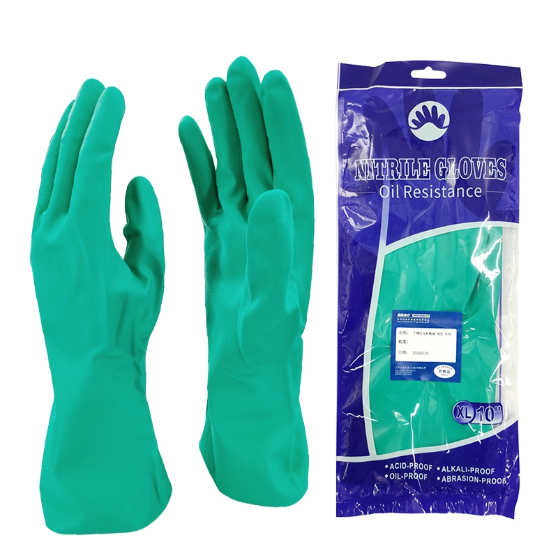 海斯迪克 HKSB09 丁腈防化耐酸碱 耐油防滑 劳保橡胶洗衣 工业防腐蚀 化学实验手套 丁晴手套 绿色 XL码