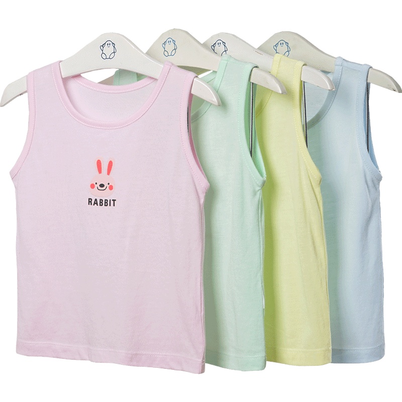女童夏季圆领背心小兔子图案棉柔休闲纯色T恤1-5岁 73-120码