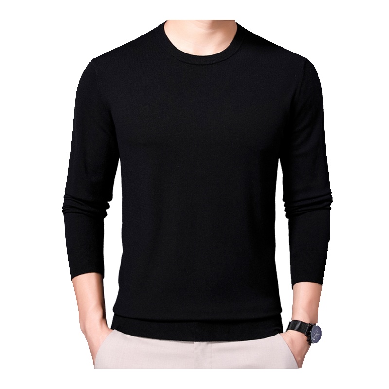 罗曼阿玛尼男装官方旗舰店2021新款品牌羊毛衫男士T恤纯色圆领秋衣长袖打底上衣8852