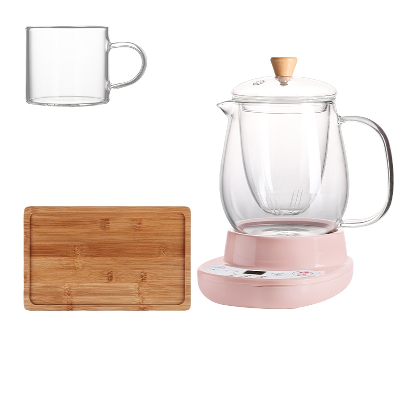 养生玻璃煮茶泡壶煮茶器黄金蛋网红小型办公室迷你花茶壶煮茶炉套装家用 0.6升粉色养生煮茶器+2杯套装