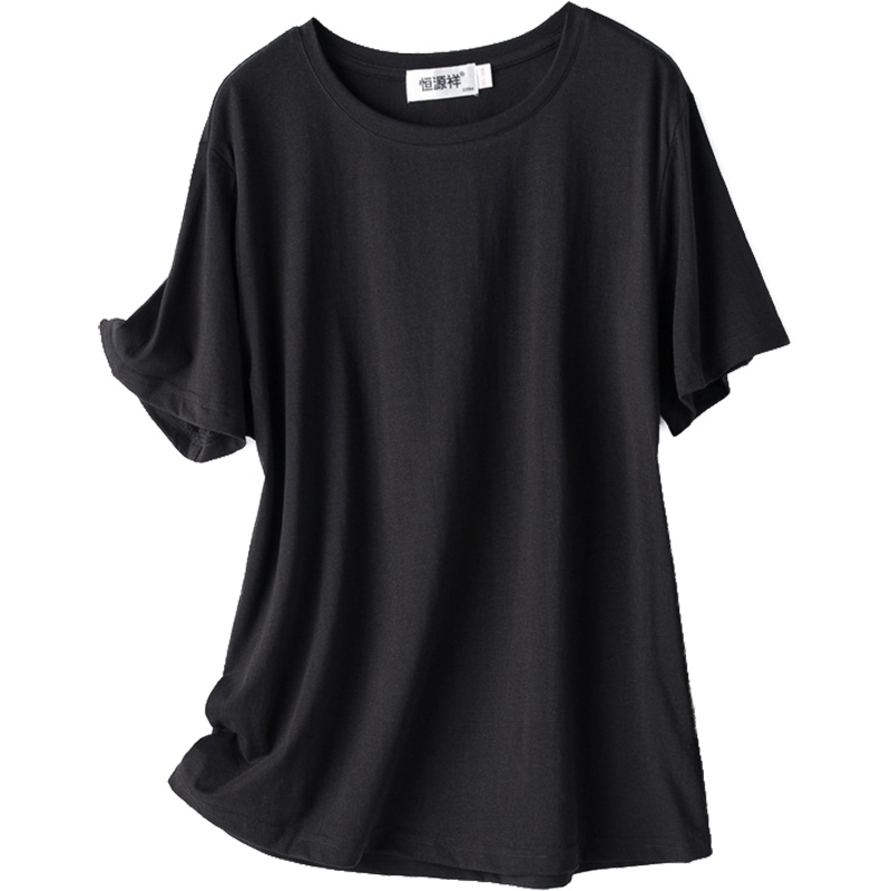 恒源祥白色短袖T恤女夏季新款女装半袖纯色直筒宽松打底衫女