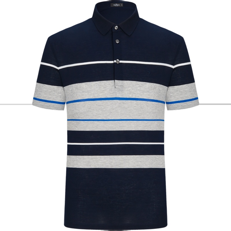 柒牌SEVEN男装夏季舒适纯棉条纹拼色翻领polo短袖T恤