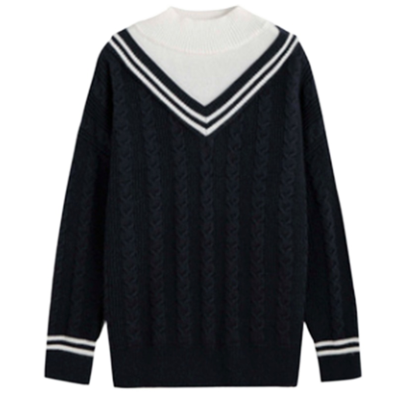 【专柜同款】秋冬毛衣女2019新款v领套头立领宽松长袖针织衫慵懒风复古港味709D5054