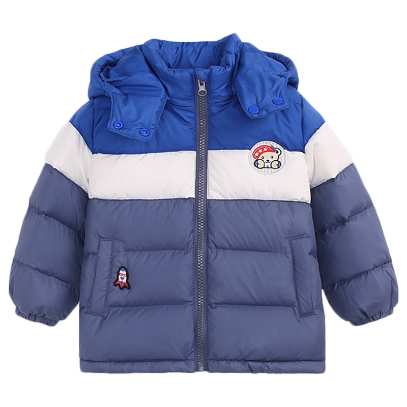精典泰迪男童羽绒棉服新品儿童连帽加厚保暖棉袄破色撞色外套