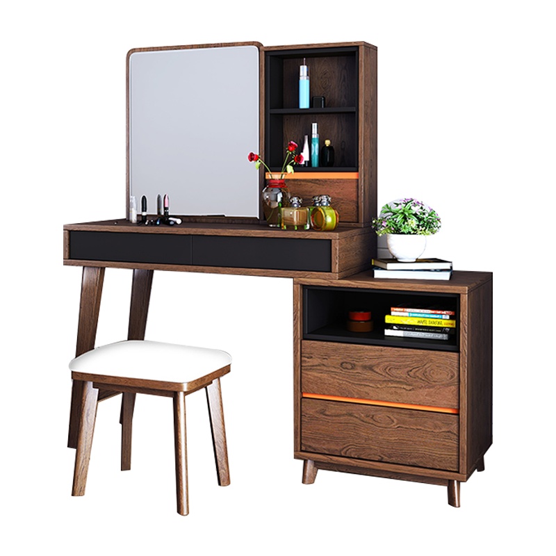 凯丽罗拉 梳妆桌 北欧板式化妆台 卧室简约现代收纳柜 带镜木质梳妆台 小户型多功能可伸缩