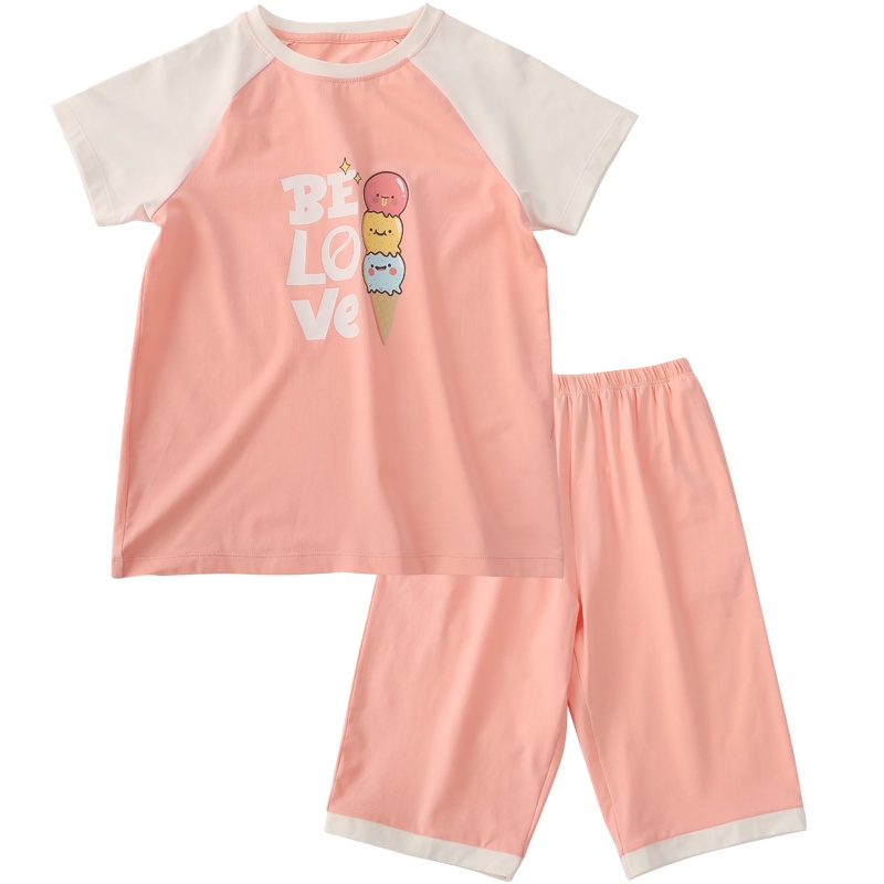 红豆童装新款春夏家居服套装女童中大童短袖短裤休闲套装