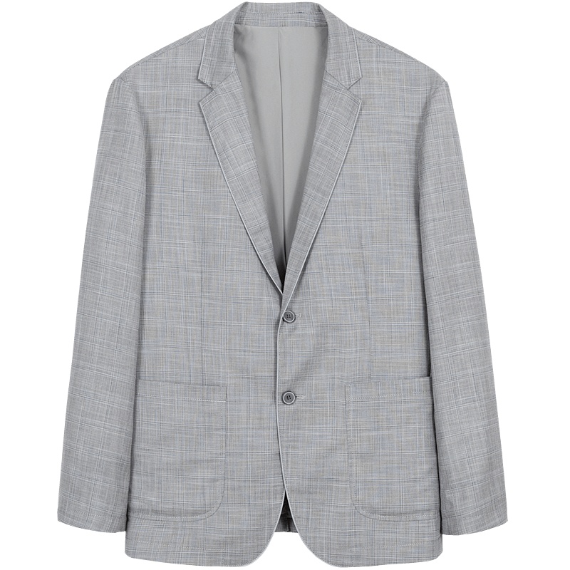 千纸鹤男装西服套装春季新款韩版休闲灰色调格纹小西装外套35214