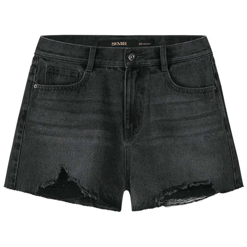 【满198减100预估价：30】Semir森马牛仔短裤女2019夏季新款高腰毛边不规则热裤显瘦女装裤子潮