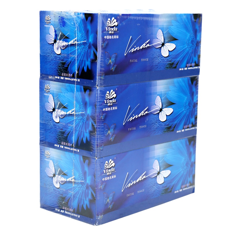 维达(Vinda)蓝色经典梦幻硬盒装面巾纸 200抽3盒抽纸巾 3盒/包