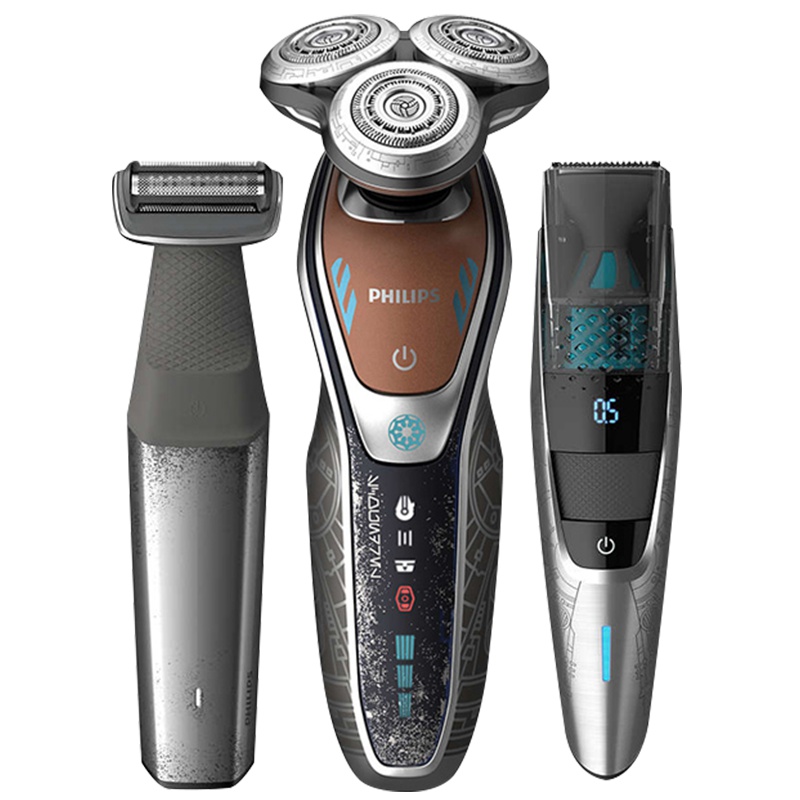 飞利浦(Philips)电动剃须刀礼盒SW6710/15LUXBP 充电旋转式三刀头全身水洗 剃须刀+造型器+剃毛器