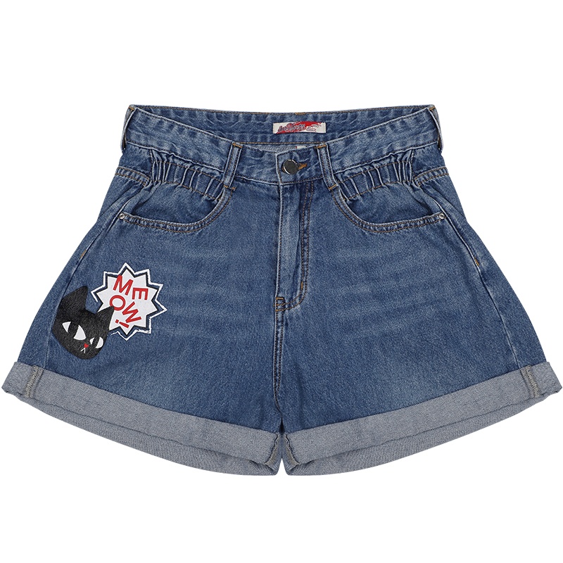 a02新款2020时尚卡通印花水洗卷边牛仔短裤女潮夏DTV2D1071PN