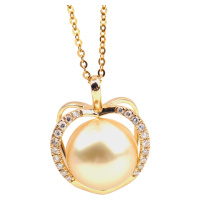 梦克拉 18K金钻石珍珠心形吊坠 强光 海水珍珠吊坠 镶钻心形吊坠 心上人